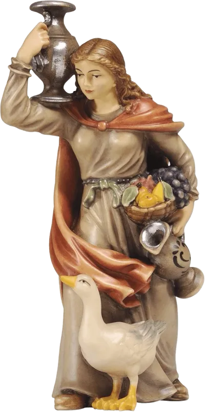 Woman with Jugs and Goose – nativity figure by Pema Woodcarvings