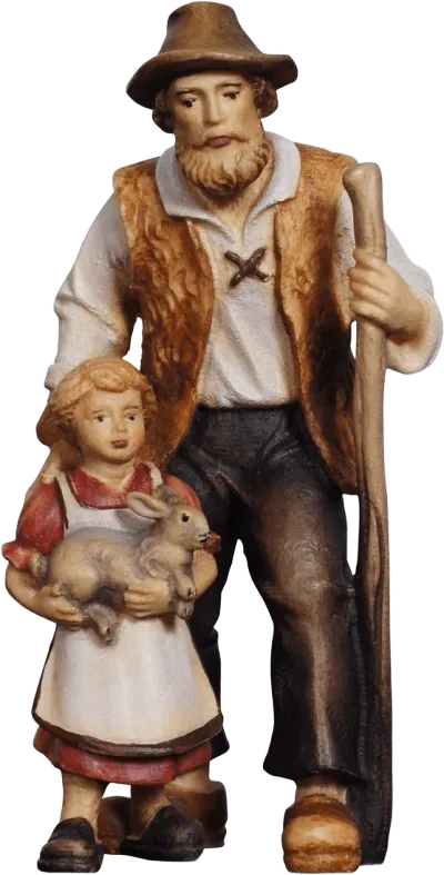 Shepherd with Girl and Rabbit – nativity figure by Pema Woodcarvings