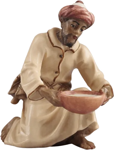 Camel Driver Kneeling with Water Bowl – nativity figure by Pema Woodcarvings