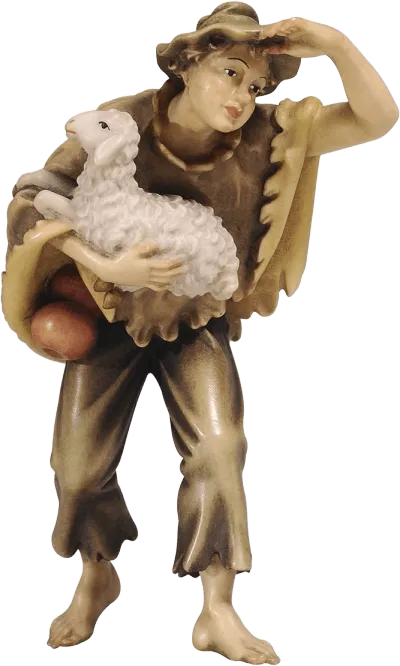 Boy with Sheep in His Arm – nativity figure by Pema Woodcarvings