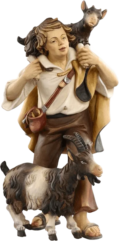 Shepherd with Two Goats – nativity figure by Pema Woodcarvings