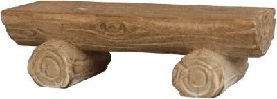 Hand-carved wooden bench with log-style legs and natural wood finish