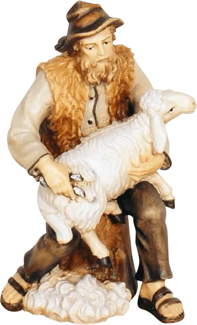 Shepherd Shearing Sheep – nativity figure by Pema Woodcarvings