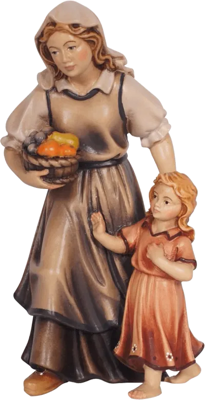 Shepherdess with Girl – nativity figure by Pema Woodcarvings