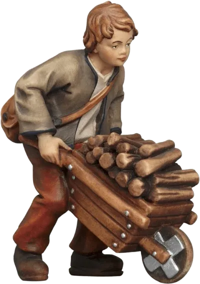 Boy with Wheelbarrow – nativity figure by Pema Woodcarvings