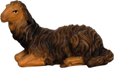 Dark Sheep Lying Looking Left – nativity figure by Pema Woodcarvings