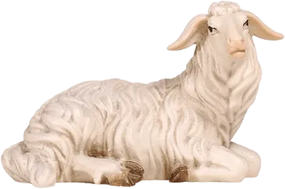 Sheep Lying Looking Right – nativity figure by Pema Woodcarvings