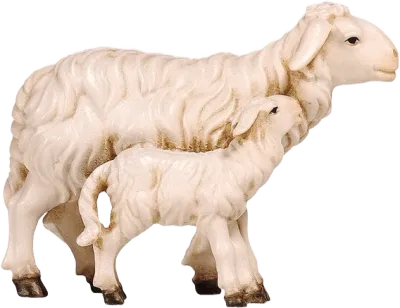 Sheep with Lamb Standing – nativity figure by Pema Woodcarvings