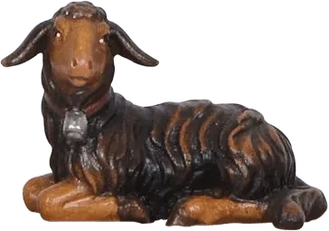 Dark Lamb Lying Looking Left – nativity figure by Pema Woodcarvings