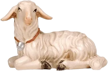 Lamb Lying Looking Left – nativity figure by Pema Woodcarvings