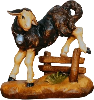 Dark Lamb Jumping – nativity figure by Pema Woodcarvings