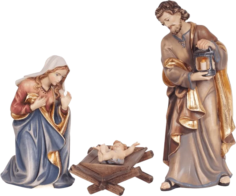 Holy Family with Rustic Manger – nativity figure by Pema Woodcarvings