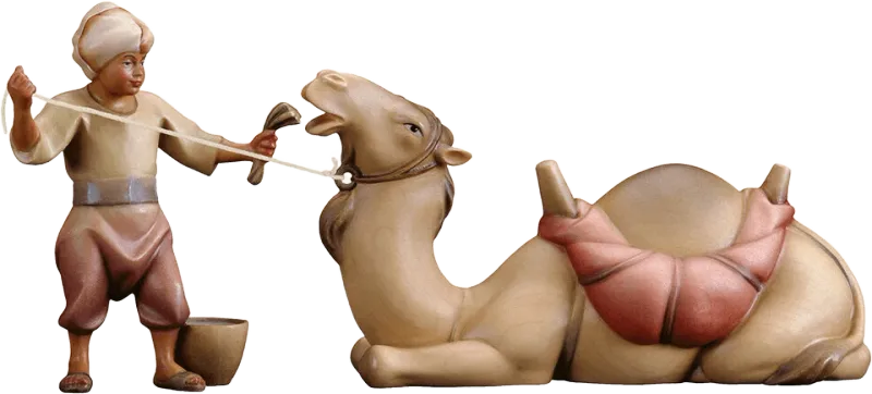 Lying Camel and Attendant – nativity figure by ULPE Wood Art