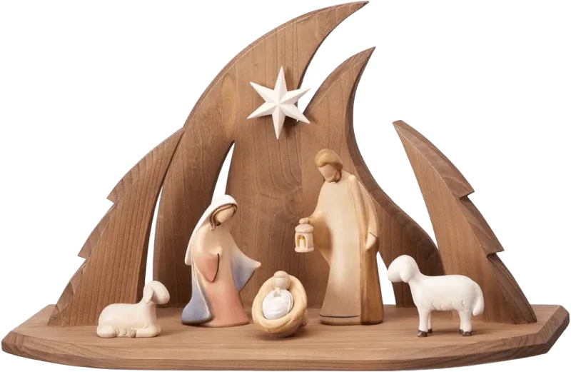 7pc Nativity with Ambiente Stable by Pema Woodcarvings
