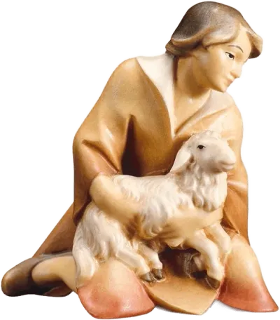 Kneeling Herder with Lamb – nativity figure by ULPE Wood Art