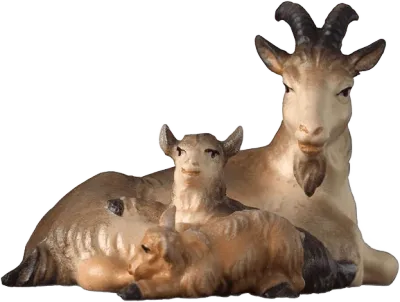Goat with Two Lying Kids – nativity figure by ULPE Wood Art