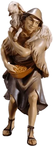 Herder with Sheep on Shoulders – nativity figure by ULPE Wood Art