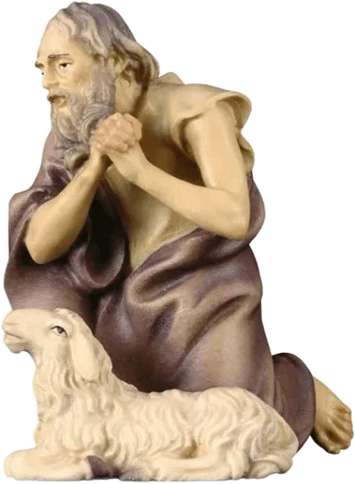 Kneeling Herder with Lamb – nativity figure by ULPE Wood Art