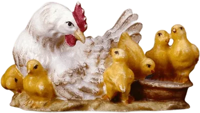 Lying Hen with Fledglings – nativity figure by ULPE Wood Art