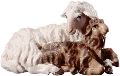 Sheep with Lying Lamb – nativity figure by ULPE Wood Art