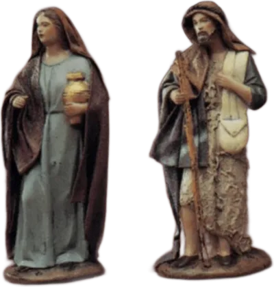 Shepherdess with Gold Pot/ Shepherd with Satchel – nativity figure by Belenes Puig
