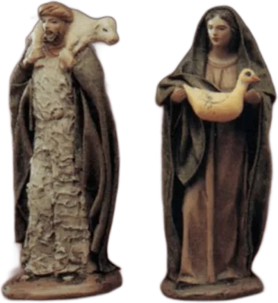 Shepherd with Lamb on Shoulders/ Shepherdess with Goose – nativity figure by Belenes Puig