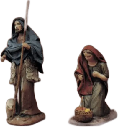 Shepherd with Lamb and Staff/ Shepherdess with Basket of Fruit – nativity figure by Belenes Puig