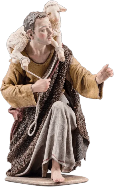 Shepherd Kneeling with Lamb – nativity figure by Original Heide