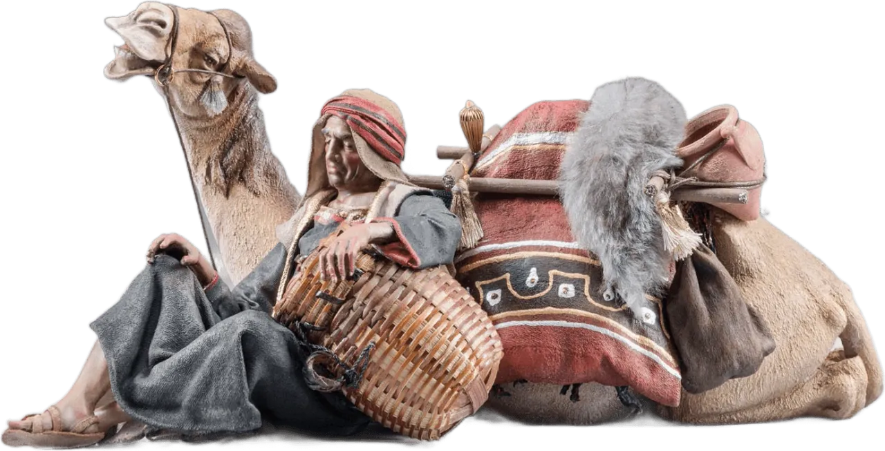Camel Lying with Sleeping Footman – nativity figure by Original Heide