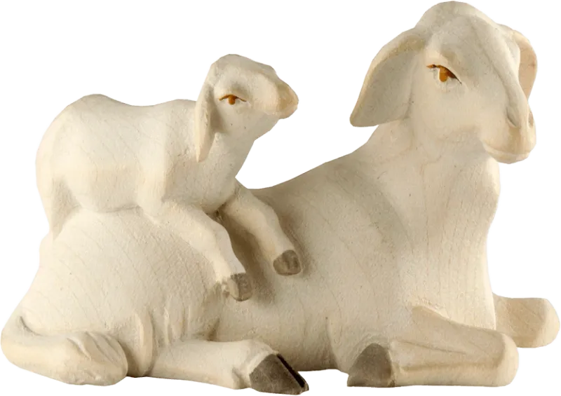 Sheep with Lamb on Back – nativity figure by Rowi Sculptures