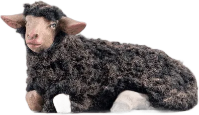Dark Wooly Sheep Reclining – nativity figure by Original Heide