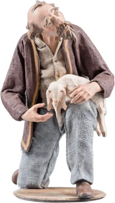 Shepherd Kneeling with Lamb – nativity figure by Original Heide