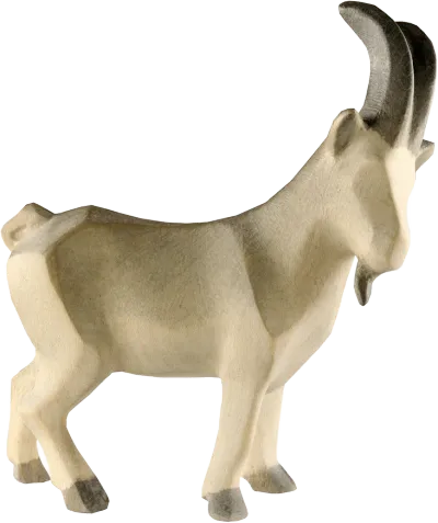 Hand-carved wooden Billy Goat nativity figure with minimalist design and natural wood tones