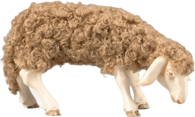 Sheep with wool grazing brown – nativity figure by Original Heide