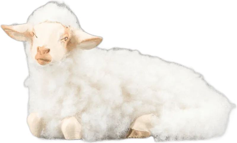 Sheep reclining with wool white – nativity figure by Original Heide
