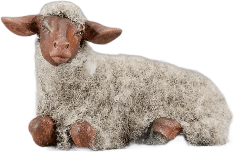 Sheep reclining with wool gray – nativity figure by Original Heide