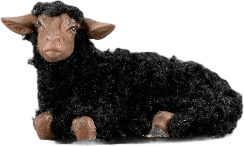Sheep reclining with wool black – nativity figure by Original Heide