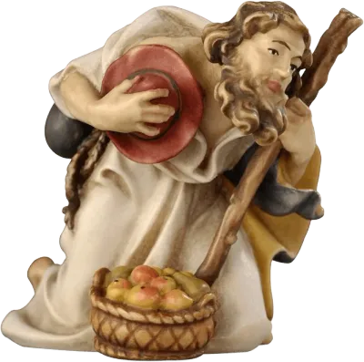 Shepherd Kneeling with Stick – nativity figure by Pema Woodcarvings