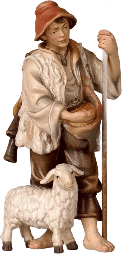Herdsman with Sheep and Hoe – nativity figure by Pema Woodcarvings