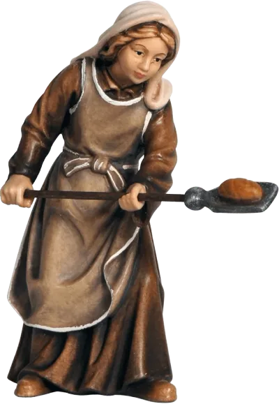 Shepherdess with Bread – nativity figure by Pema Woodcarvings