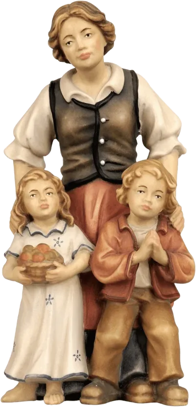 Shepherdess with Two Children – nativity figure by Pema Woodcarvings
