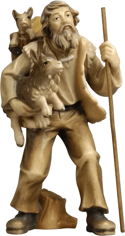 Shepherd with Goats – nativity figure by Pema Woodcarvings