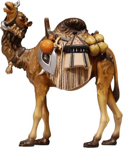 Camel with Luggage – nativity figure by Pema Woodcarvings