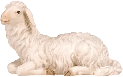 Sheep Lying Looking Left – nativity figure by Pema Woodcarvings