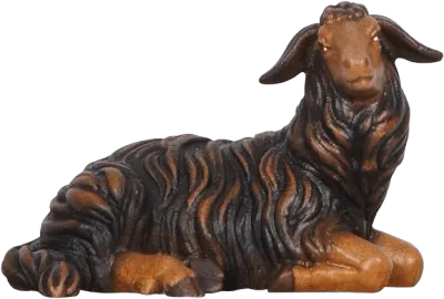 Dark Sheep Lying Looking Right – nativity figure by Pema Woodcarvings