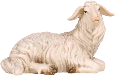 Sheep Lying Looking Right – nativity figure by Pema Woodcarvings