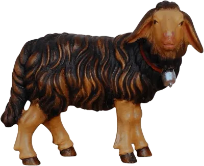 Dark Sheep Standing with Bell – nativity figure by Pema Woodcarvings