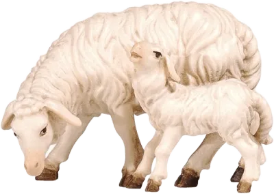 Sheep Grazing with Lamb – nativity figure by Pema Woodcarvings