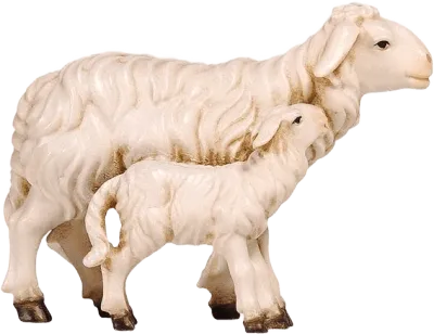 Sheep with Lamb Standing – nativity figure by Pema Woodcarvings