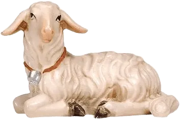 Lamb Lying Looking Left – nativity figure by Pema Woodcarvings